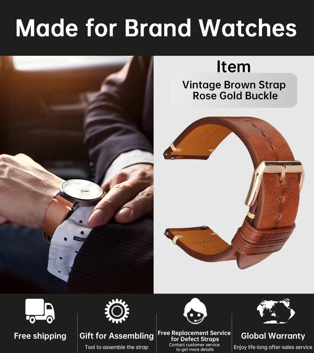 Premium Genuine Leather Quick Release Watch Band Strap