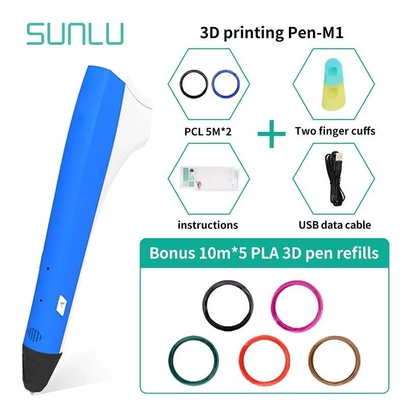 SUNLU 3D печать Ручка Поддержка 1,75 мм PLA/PCL нити низкой температуры DIY ручки для рисования как лучший подарок для детей