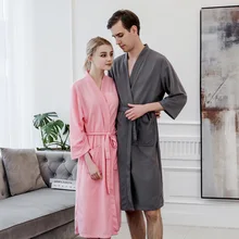 Весна и осень пара Вафельный Халат кимоно банное платье короткий Lounge пижамы Ночная рубашка повседневное сексуальное интимное белье Ночная рубашка