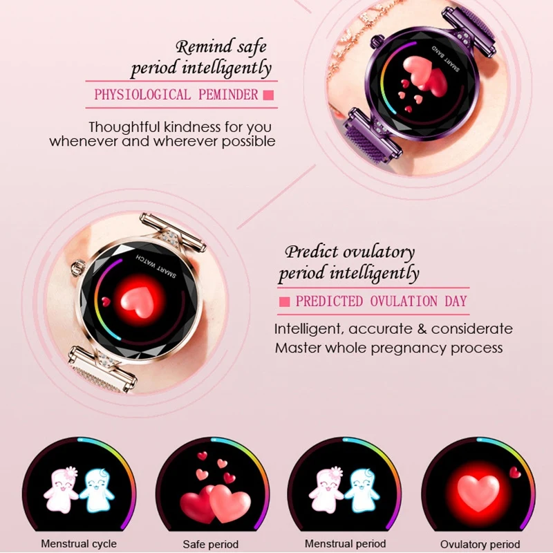BESTH1 Women Fashion Smartwatch Wearable Device Bluetooth Pedometer Heart Rate Monitor Smart Watch For Android/Ios Smart Bracele