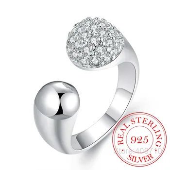 

Luxury Wedding Anniversary Ring Huge CZ Prong Setting 925 Sterling Silver Fashion Engagement Rings for Women Open Size