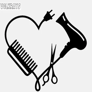 

Volkrays Creative Car Sticker Hair Stylist Heart Comb Scissor Dryer Motorcycle Accessories Reflective Vinyl Decal,12cm*12cm