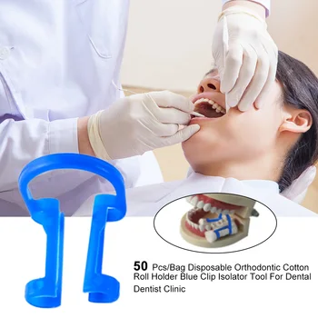 

50 Pcs/Bag Orthodontic Cotton Roll Holder Blue Clip Isolator Tool For Dental Dentist Clinic Disposable Plastic Clamp Teeth Care