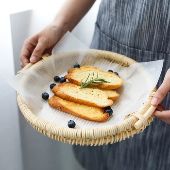 

Handmade Rattan Woven Basket Creative Bread Basket Storage Blue Picnic Fruit Basket Home Snacks Tea Tray Hand Pallet WY1118369