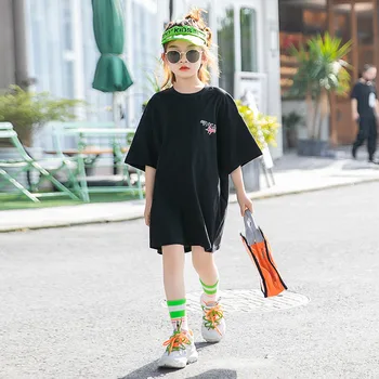 

Girls' summer 2020 new hot sale casual top Western Korean medium long children's Short Sleeve T-Shirt 6-35
