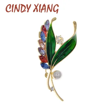 

CINDY XIANG New Arrival Crystal Leaf Brooches For Women Enamel Green Color Plant Pin 4 Colors Choose Fashion Brooch Good Gift