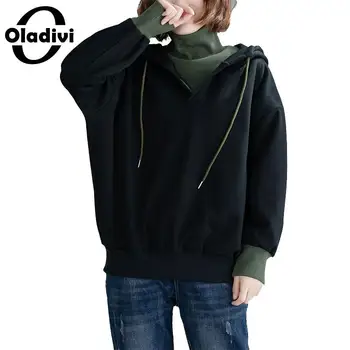 

Oladivi Plus Size Women Velvet Turtelneck Hooded Sweatshirt Lady Casual Fleece Hoodies Female Autumn Winter Warm Shirt Outerwear