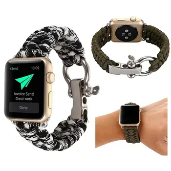 

Survival Rope strap For apple watch 5 band 44 mm 40mm iWatch band 42mm 38mm Outdoors Leather clasp Bracelet iwatch 5 4 3 2 1