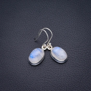 

Natural Rainbow Moonstone Handmade 925 Sterling Silver Earrings 1.25" D3350