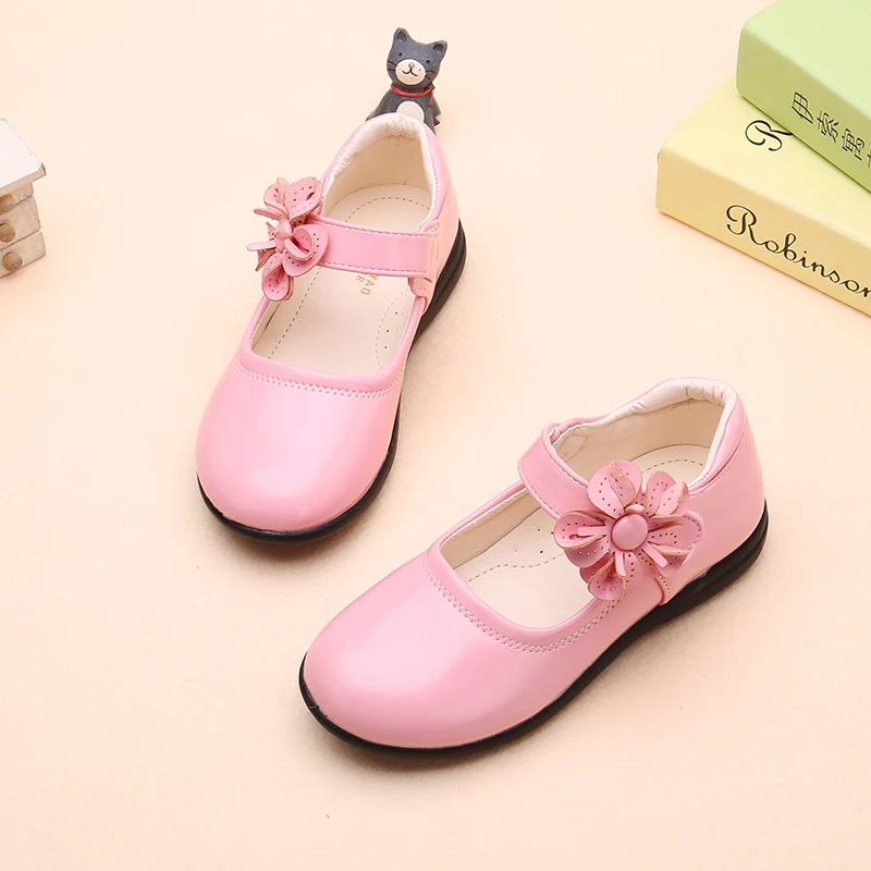 

Girls Leather Shoes Spring Autumn Solid Color Flower Children Girls Princess Shoes Soft Bottom Sneakers Size 26-37 STQ001