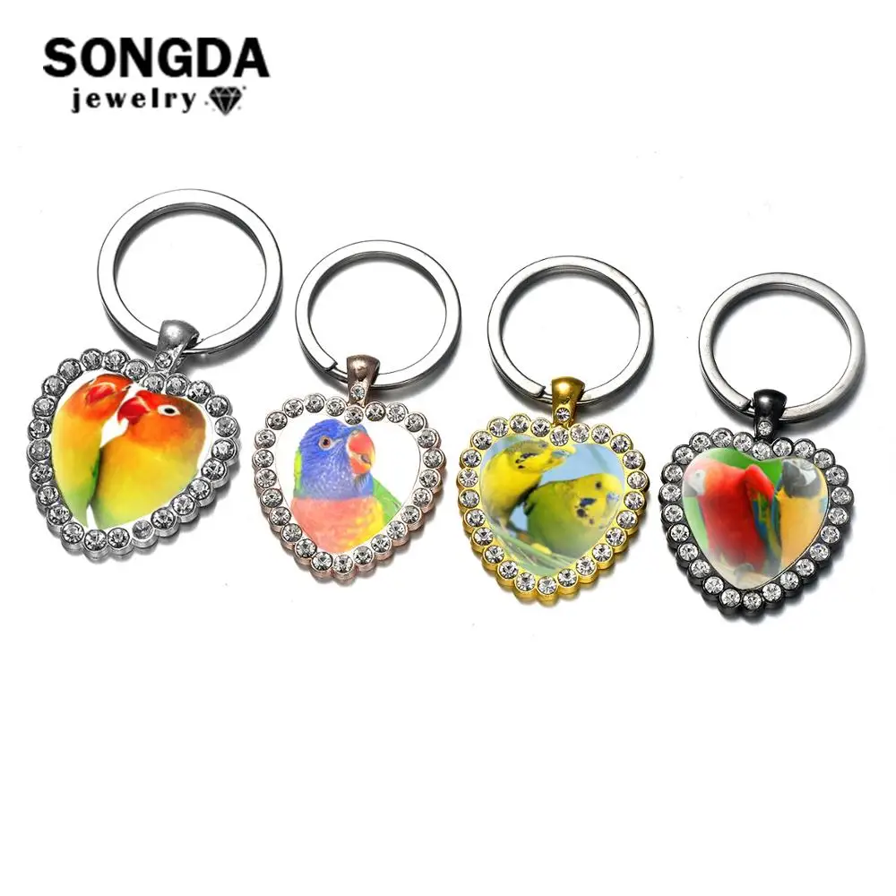 SONGDA Lovely Colorful Parrot Bird Key Chain Animal Jewelry Cute Bright Color Macaw Art Photo Glass Cabochon Keychain for Lovers | Украшения