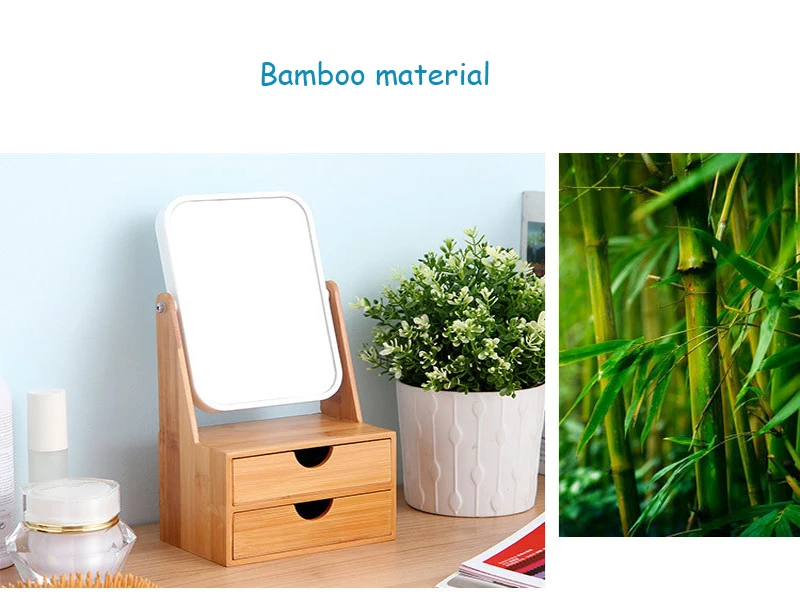 Gaveta de Maquiagem Espelho do Quarto Espelho para Espelho de Maquiagem de Madeira de Bambu com Caixa de Armazenamento de Desktop Duplo Estudante Desktop Espelho 13 Do Quarto duplo estudante espelho para espelho de maquiagem desktop espelho