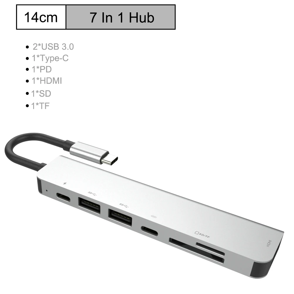 7в1 type C концентратор с HDMI USB 3,0x2 Sd Tf слот для карт с 60 Вт питания USB-C док-станция несколько портов usb для MacBook