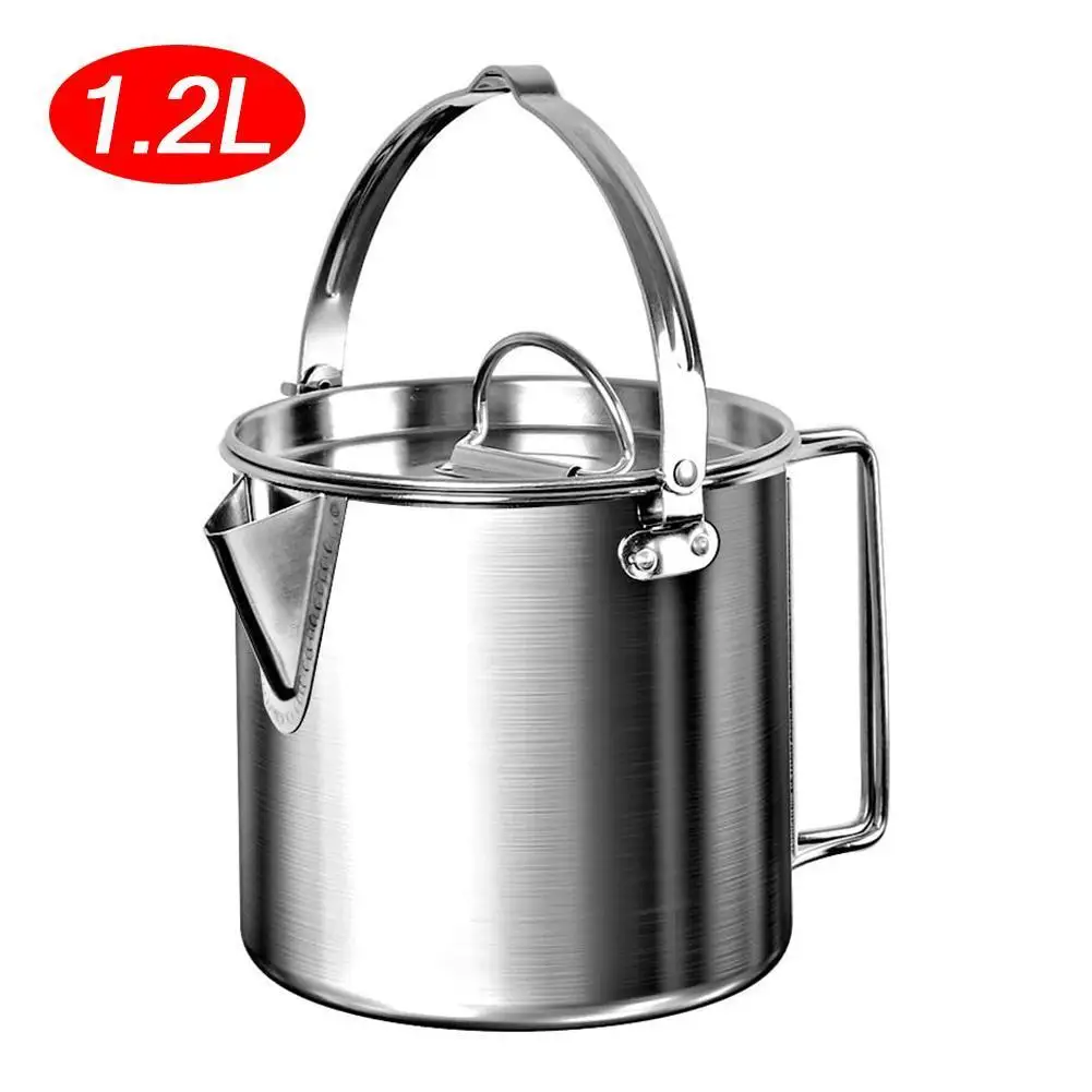 Outdoor Steel Kettle Folding Camping Hanging Portable 1.2l Pot Teapot ...