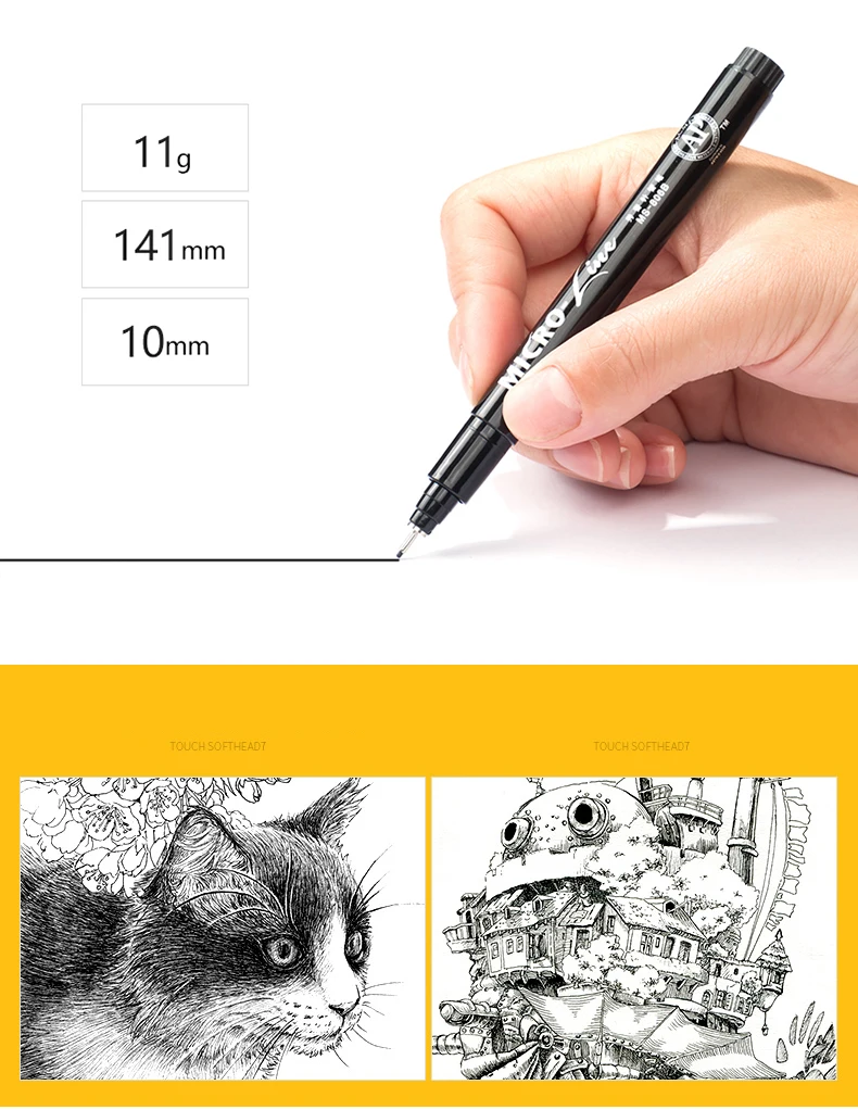Набор Fineliner MICRO 16 шт разных размеров от 0,05 до кисти, водонепроницаемые лайнеры с черными и цветными чернилами для рисования, графики, набросков