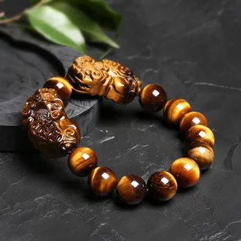 

100% Natural Yellow Tiger Eye Crystal Bracelet For Women Men Pi Xiu Shape Gemstone Round Beads Fashion Jewelry AAA Wholesales