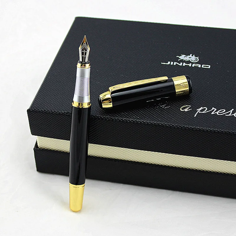 Jinhao 250 классическая черная и Золотая перьевая ручка с 0 5 мм перо из иридия лучший