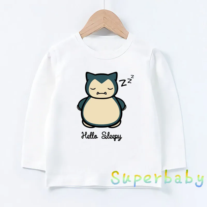 Детская футболка с принтом «Pokemon GO Snorlax Nope» Забавные топы с рисунком для маленьких мальчиков и девочек, детская футболка с длинными рукавами LKP5161