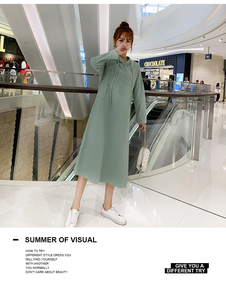 Korean style loose casual maternity nursing dress for pregnant women breastfeeding dress long sleeve hooded feeding dress