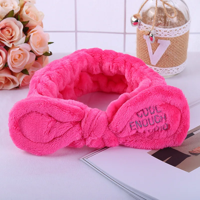 rose red hairband 02 Новая мультяшная утка повязки на голову с вышивкой для женщин бант макияж коралловый флис повязка на голову мыть лицо тюрбан мягкие Аксессуары для волос - Цвет: rose red hairband 02