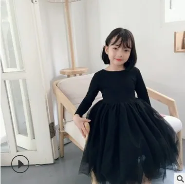 black Коллекция года, осенне-весеннее Модное детское платье дизайнерское бальное платье принцессы с длинными рукавами и сеткой, RT622 - Цвет: black