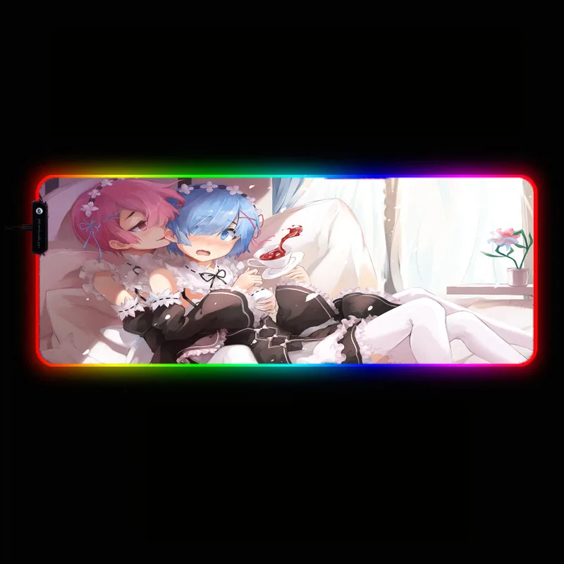 Mairuige Rem Re Zero Аниме девушка RGB игровой коврик для мыши геймер компьютерный светодиодный USB большой коврик для мыши цветной Настольный коврик для мыши