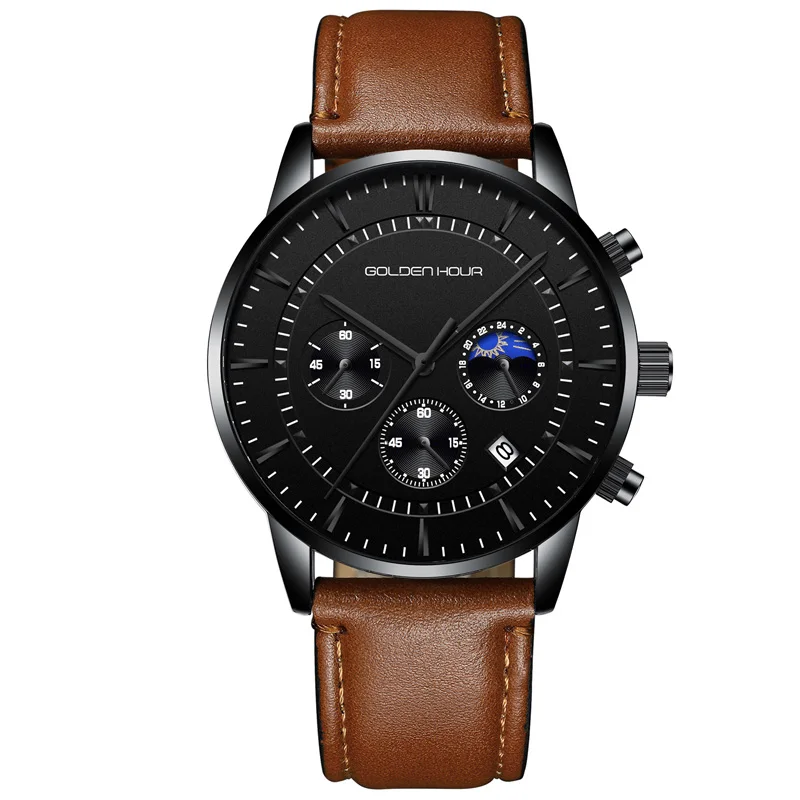 L-black black GOLDENHOUR роскошные брендовые мужские часы полностью стальные деловые наручные часы водонепроницаемые кварцевые мужские часы Relogio Masculino - Цвет: L-black black