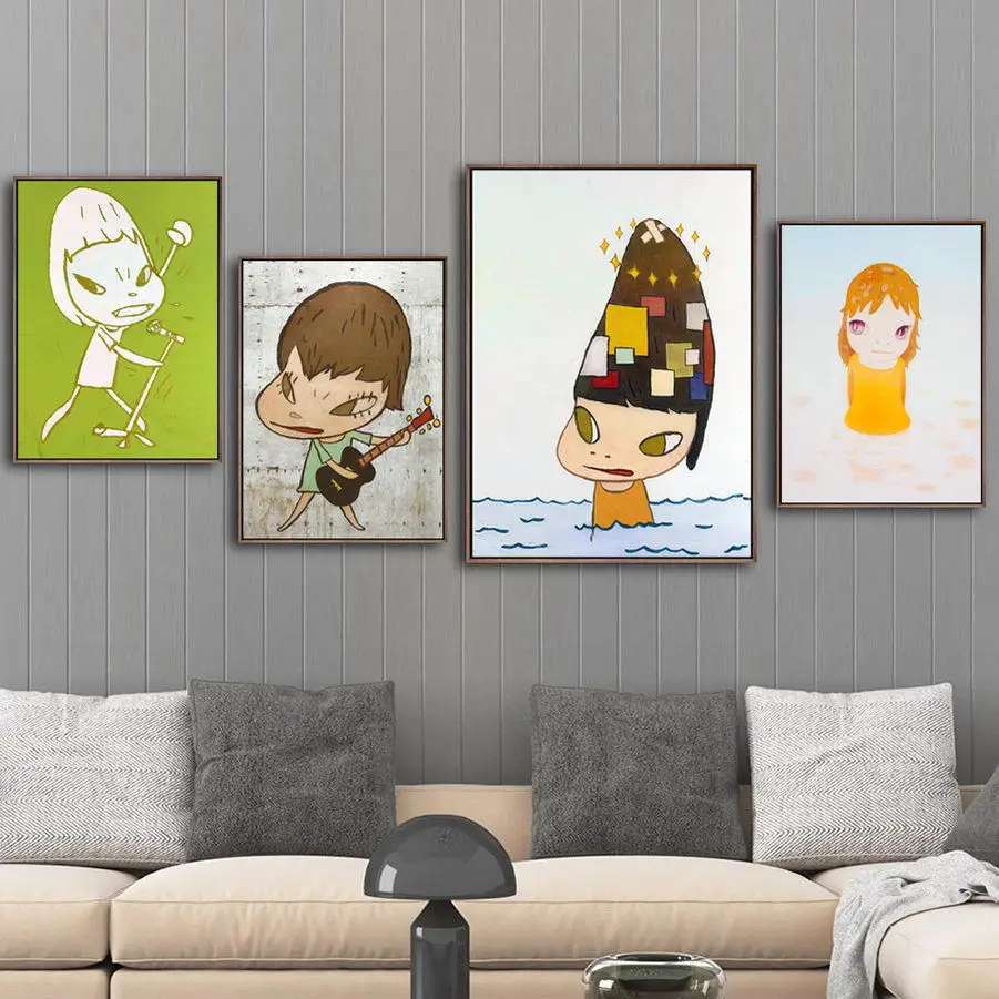 

Japan Artist Decorative Painting Core Customizable Yoshitomo Nara Doll Cute Cartoon Figure Hanging Painting Mural Painting Heart