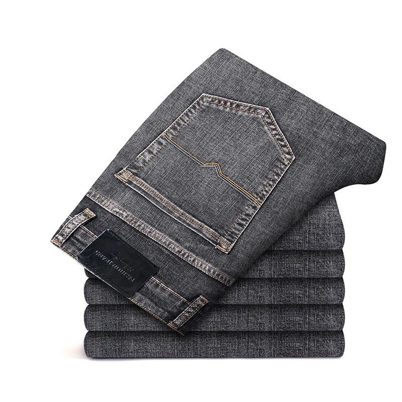 Denim Pants Denim Trousers 6 colors Autumn Men Gray Straight-leg Jeans Business Casual Cotton Stretch Denim Pants Male Brand Clothing Plus Size 40 42 44