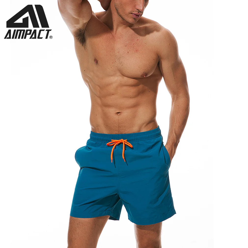 Men's Beach Surfing Shorts With Pocket Swimming Trunks Bathing Suits Surf Fast Dry Pure Color