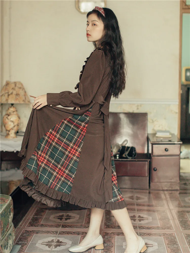 Cena 2019 nowych moda odzież damska jesień i zima w stylu vintage plaid sukienka z długim rękawem sukienka na imprezę ubrania sukienki