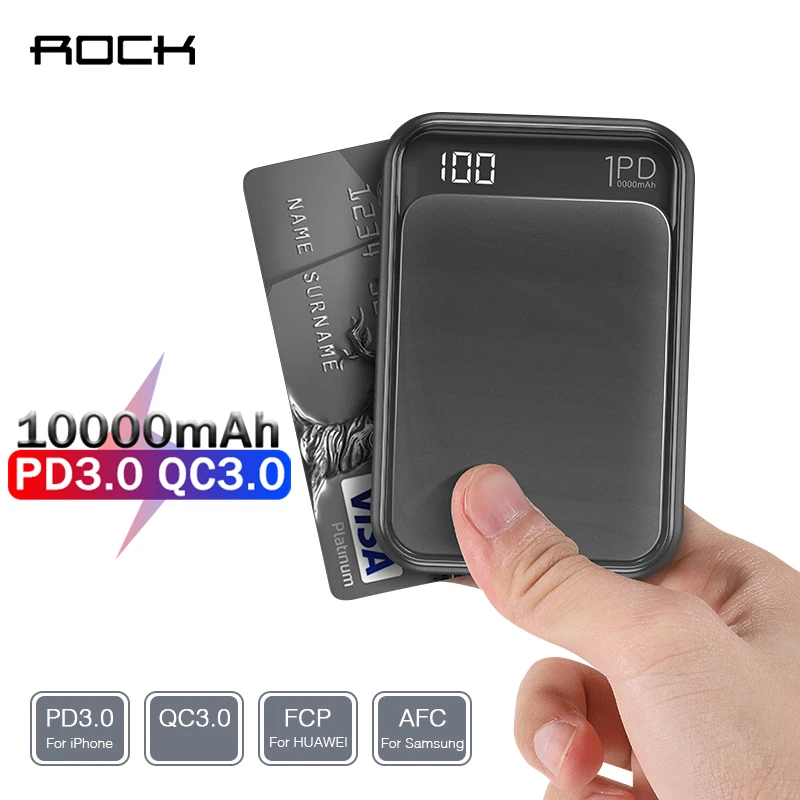 ROCK Mini power Bank 10000 мАч светодиодный дисплей PD Быстрая зарядка 3,0 внешний аккумулятор для телефона Быстрая зарядка внешний аккумулятор