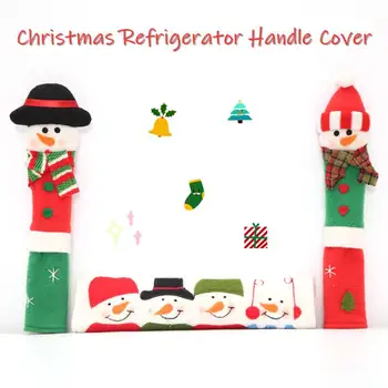

2020 Christmas Fridge Handle Cover Santa Claus Microwave Oven Dishwasher Door Handle Cover Put Gloves Xmas Christmas Party Decor