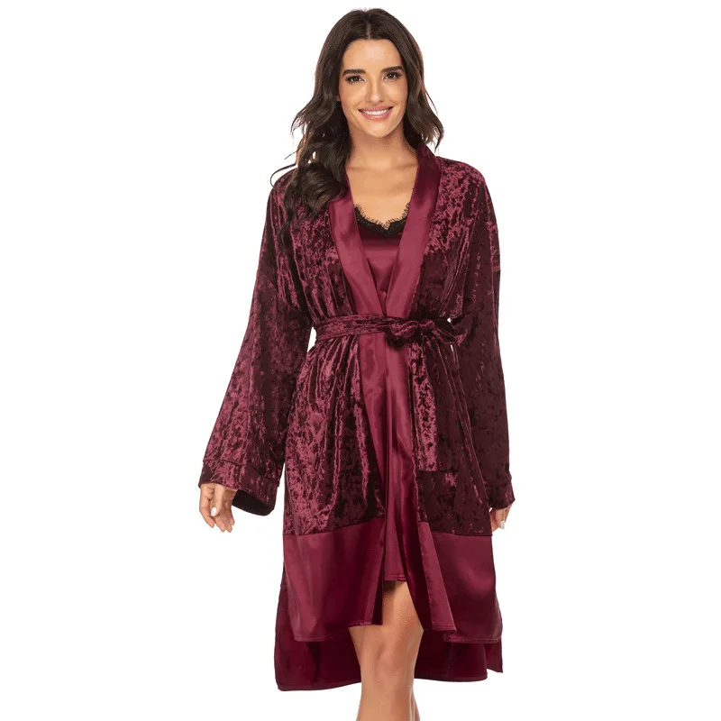 

Женский сексуальный Свадебный халат для невесты и подружки невесты велюровое лоскутное кимоно халат интимное белье бархатная одежда для сна домашняя одежда