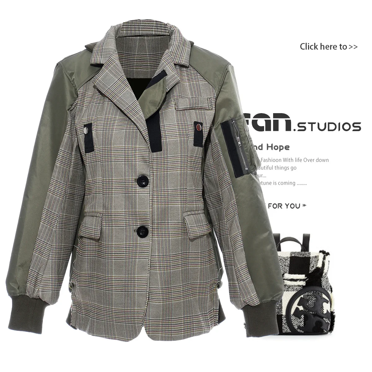 

19A/W Contrast Color Joint Plaid Stand Collar Long Sleeve Western Style Green Jacket Baseball Uniform Coat 1209