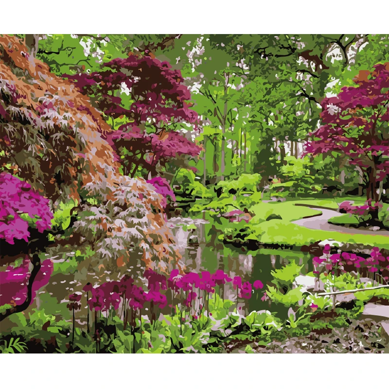 buy Japanese garden plants Scenery DIY Painting By Numbers Big Sizes Propylene Oil Painting Special Gift Art Home Decoration 60x75cm
