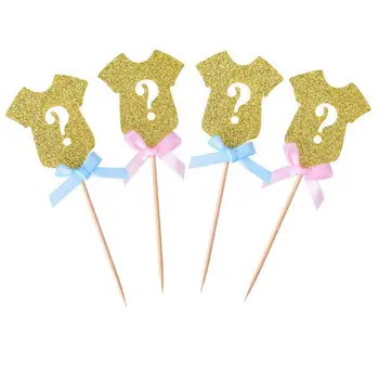 

Golden Glitter Gender Reveal Cupcake Toppers, Gender Reveal Baby Shower Party Cupcake Supplies-24 pack