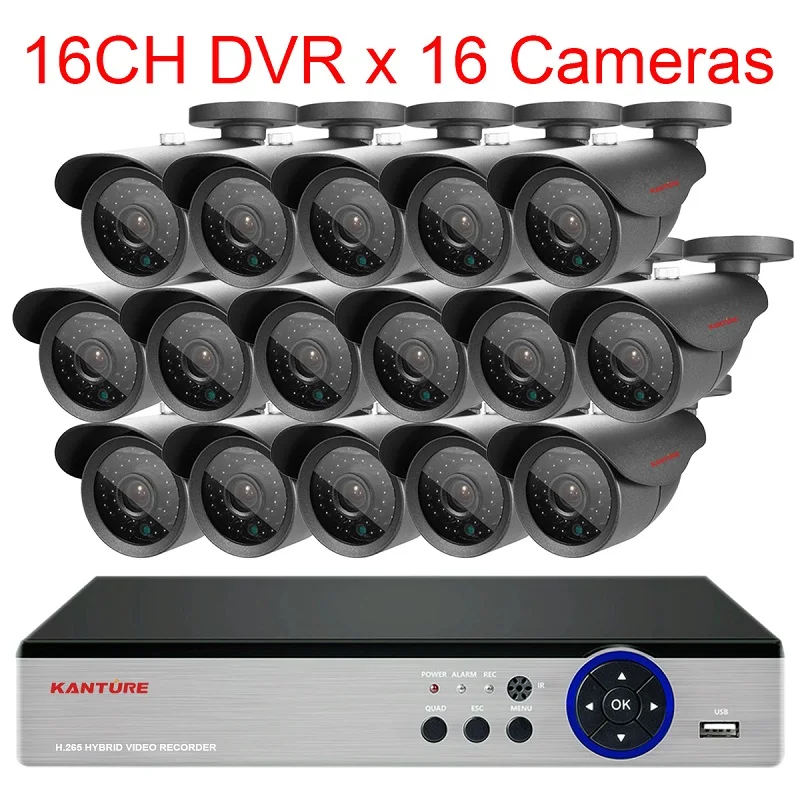 White Color KANTURE h.265+ 16CH AHD-H 1080P DVR комплект 16CH CVI TVI DVR HD 2MP 1920P Водонепроницаемая камера безопасности Система видеонаблюдения комплект - Цвет: White Color