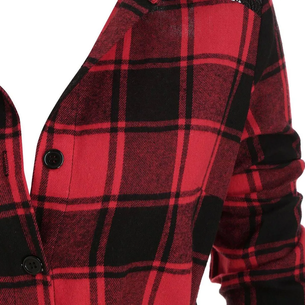 Модная клетчатая бандажная кружевная блузка размера плюс, повседневные зимние женские топы на пуговицах, женская рубашка с длинным рукавом, блуза, пуловер