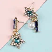 Элегантные несимметричные геометрические серьги с кристаллами и звездами, высокое качество, Висячие серьги-гвоздики с искусственным жемчугом