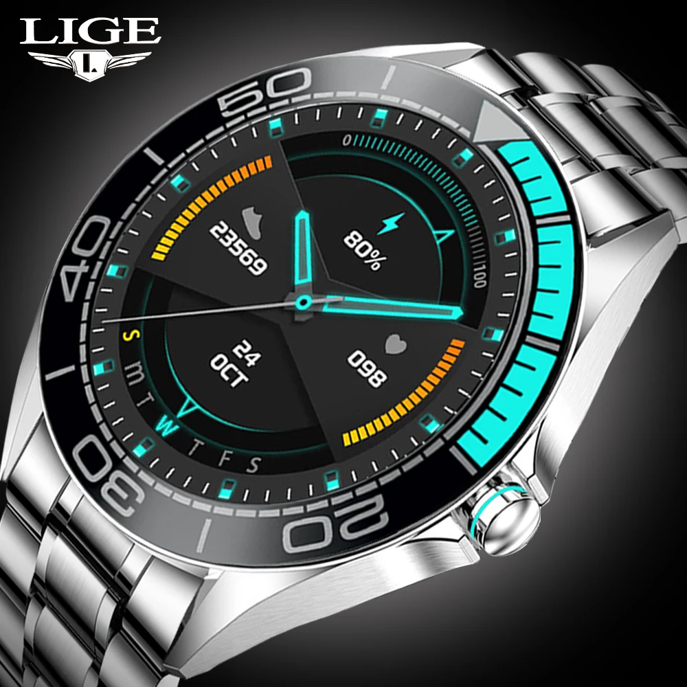 

LIGE Luxury Steel Band Smart Watches Men's smartwatch IP68 Waterproof Sports Fitness Watch Men for Android ios reloj inteligente