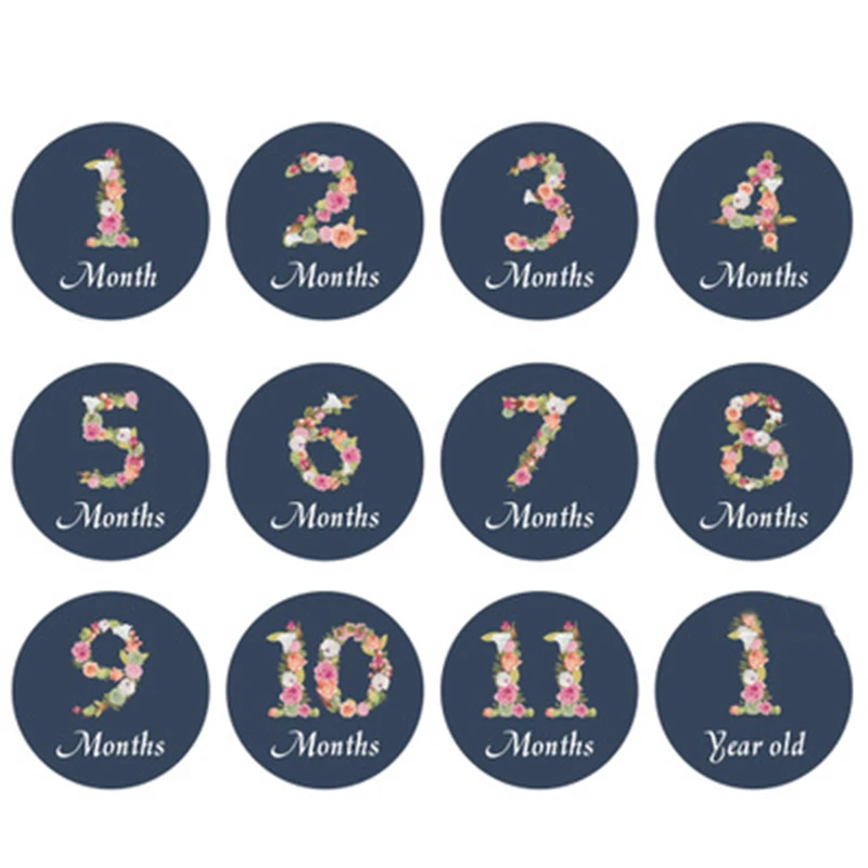 A 12 шт., наклейка для новорожденных с месяцем, Детская фотография, памятная веха, ежемесячная фотография, мультфильм, цветок, скрапбук, реквизит, аксессуары для альбомов - Цвет: A