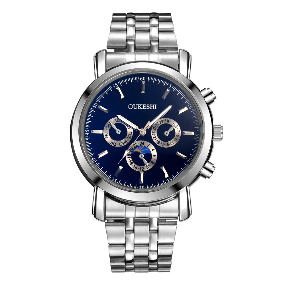 

Oukeshi/Oak Shi Brand MEN'S Watch New Style Top Grade Blueray Glass Three Eye Quartz Steel Belt Watch