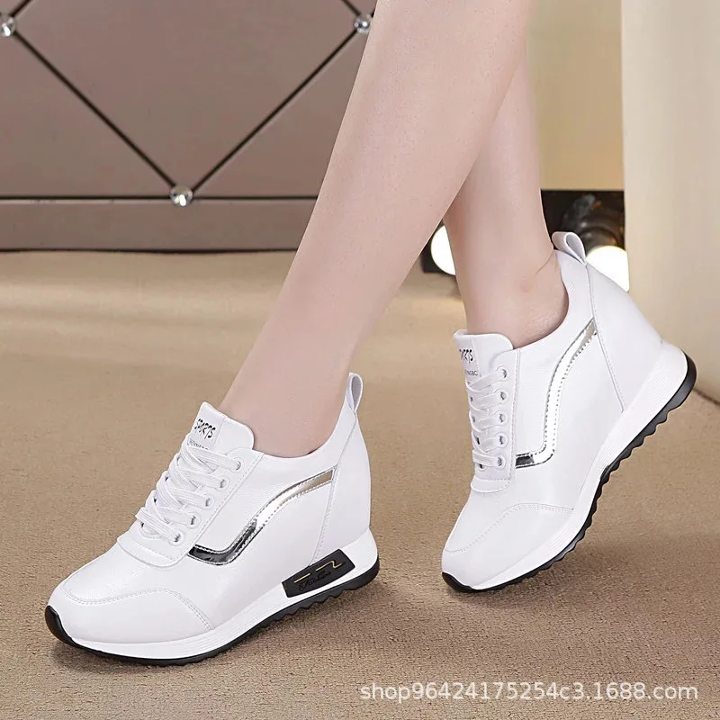 New Autumn Black White Hidden Wedge Heels Casual Shoes Spring Women's Elevator High-heels Boots Women Sneakers 6cm Heels
