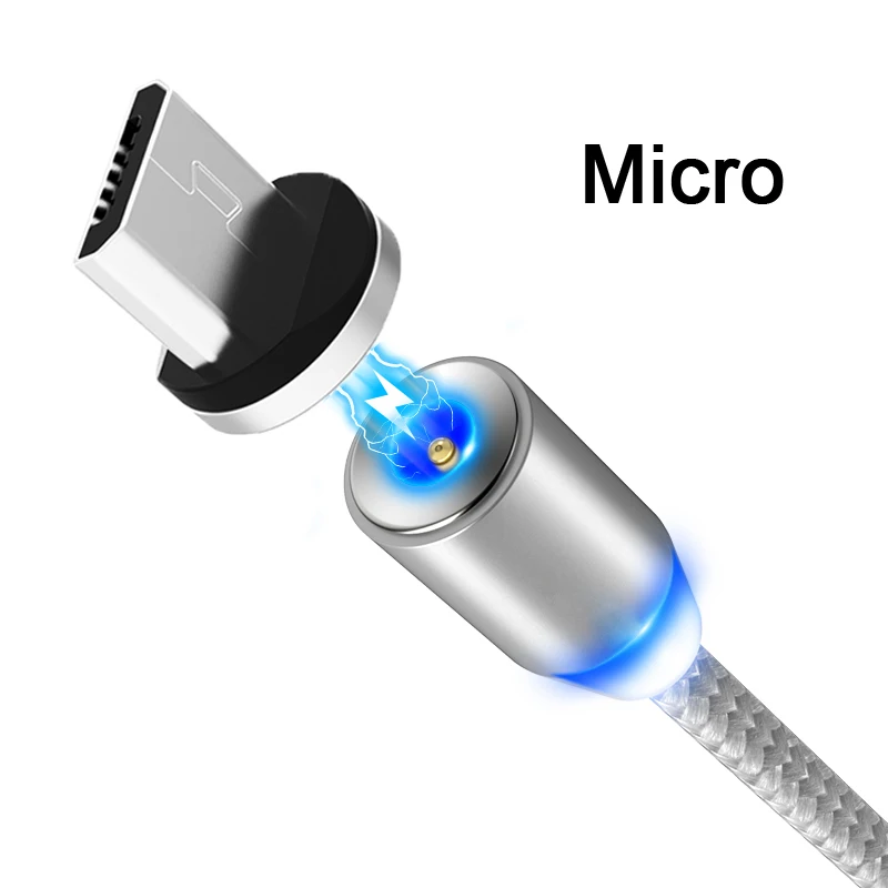 Нейлоновый USB Магнитный кабель для type-C Micro USB быстрое зарядное устройство провод для передачи данных телефонный кабель для быстрой зарядки Шнур для iPhone - Цвет: Micro Silver