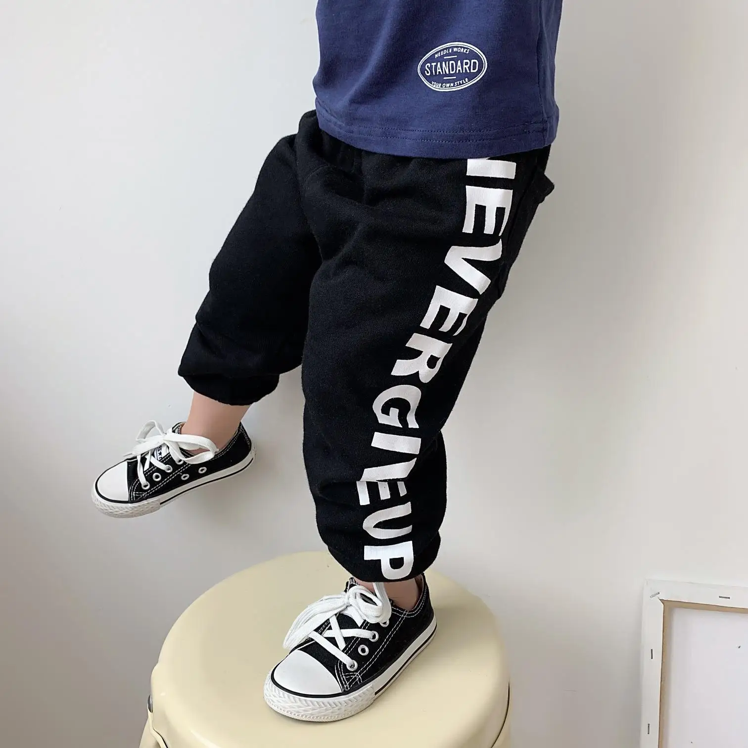 Mn2019 Autumn And Winter New Products INS-Children Two-color Unilateral Printed Letter Casual Athletic Pants