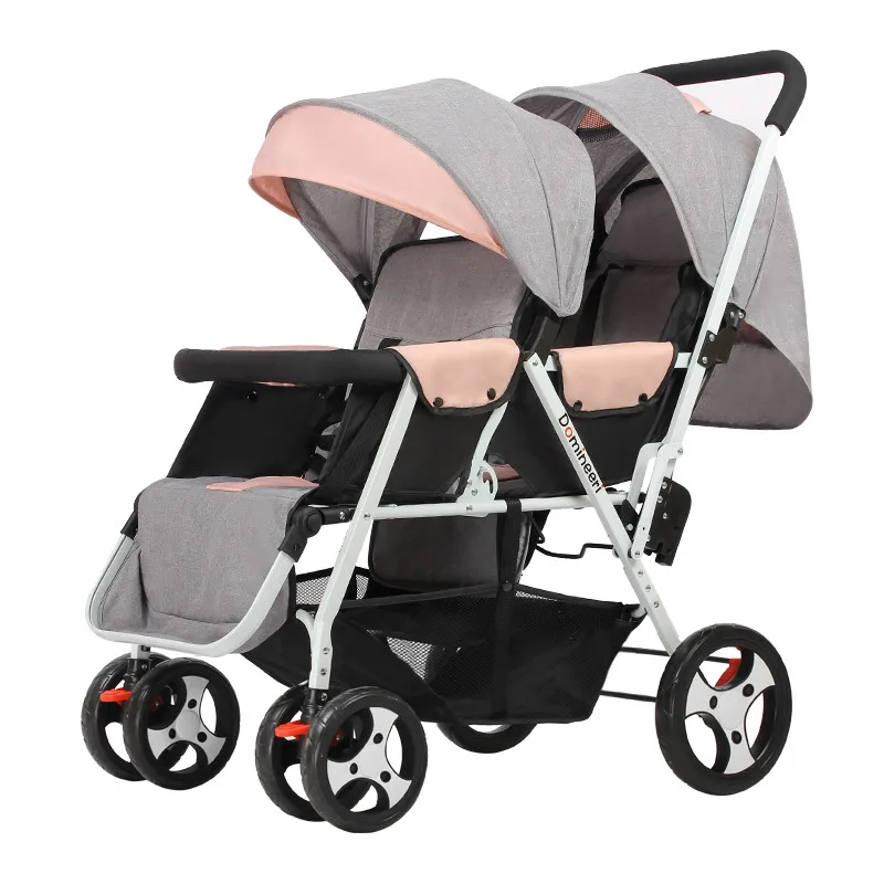 

Twin Baby Strollers Lightweight Folding Front Rear Reclining Trolley Baby Double Stroller Can Lie Flat