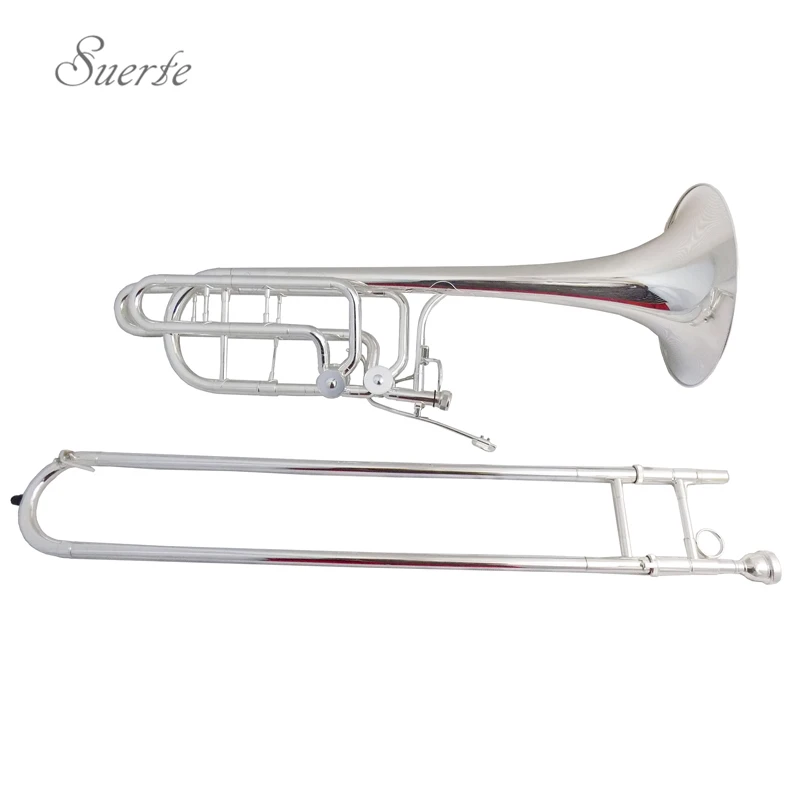 Silver plated Bb/F/Eb/D Бас тромбон Музыкальные инструменты золото латунь тромбоны ротора скольжения тромбоны лак с мундштуком случае - Цвет: Silver plated