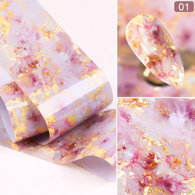 1 Box Glitter Marble Series Nail Transfer Foil Stickers Gold White And Black Bright Slider For Nails DIY Decoration Manicures 03