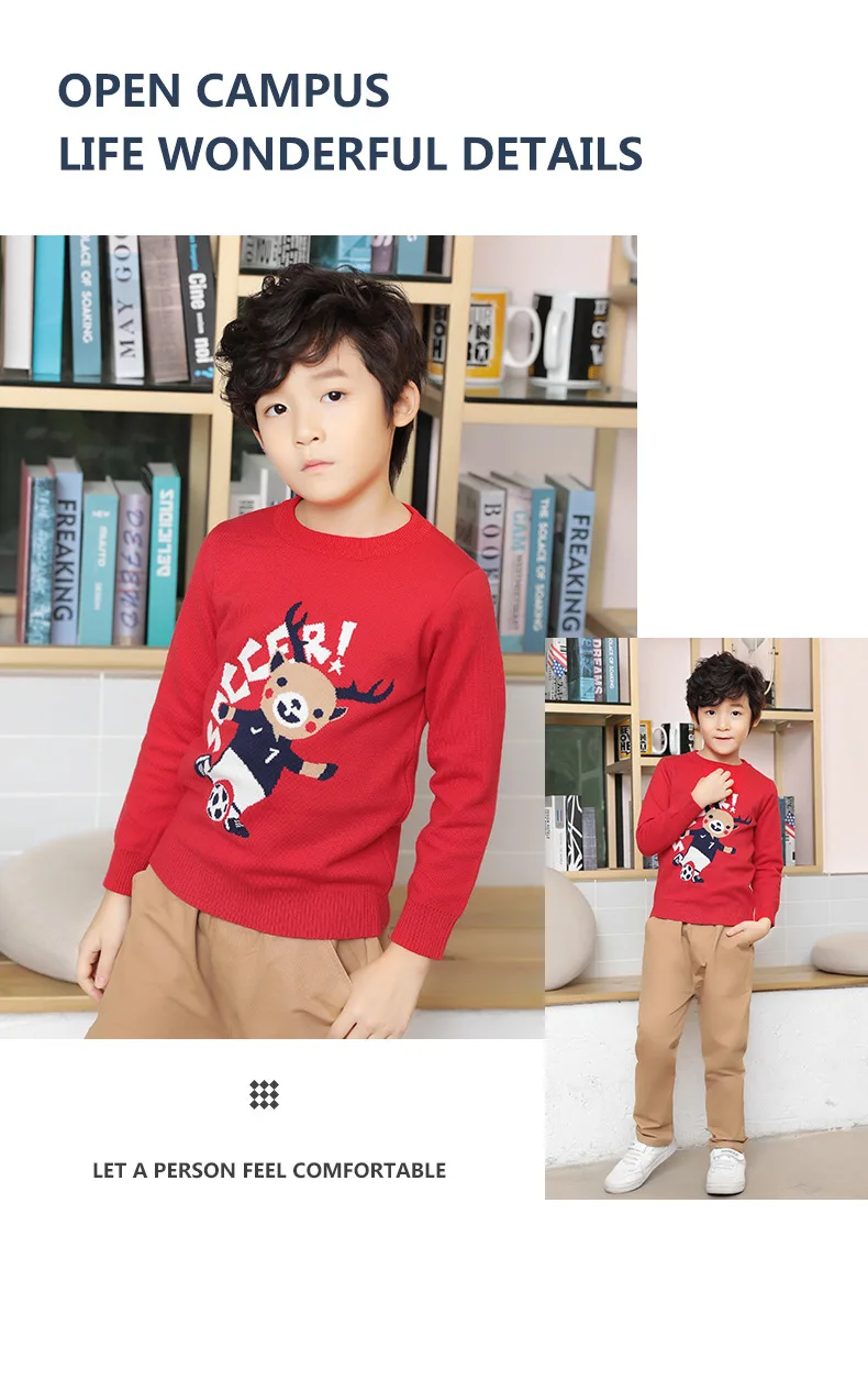 Детский свитер из чистого хлопка с вырезом лодочкой; коллекция года; осенний шерстяной свитер в Корейском стиле для мальчиков; Двухслойное пальто